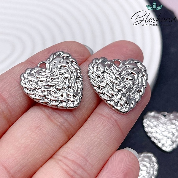22мм Цвет серебро, Подвеска Сердце выпуклые неровности 