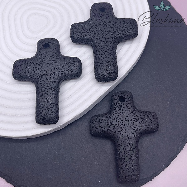 Лава Вулканическая Подвеска крест черный 66*52 мм