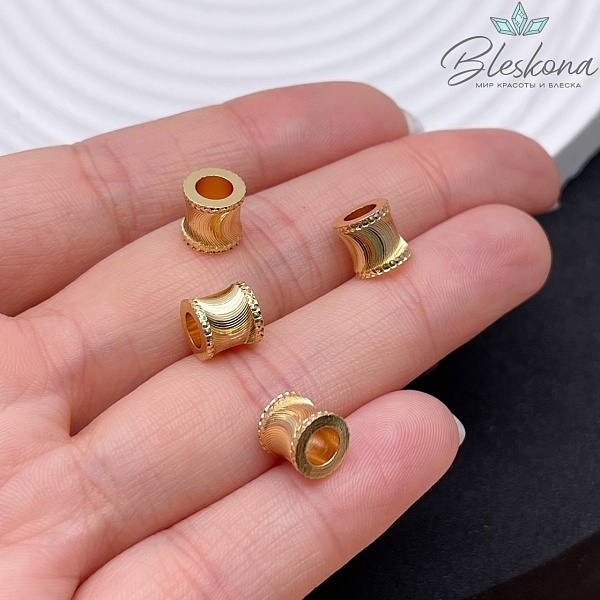 7*7,5 мм Цвет золото, Бусина цилиндр резная 