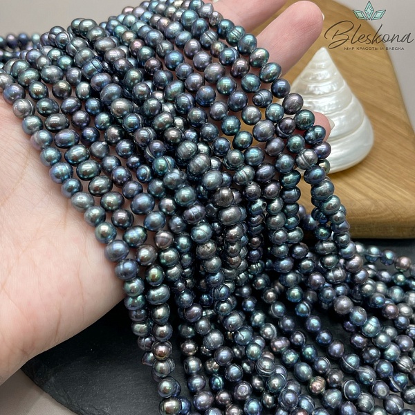 Жемчуг шар черный хамелеон 6,5-7 мм 