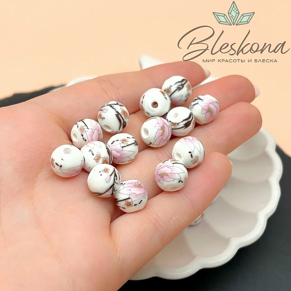 10 мм Керамика Бусина роспись гжель №25 (штучно)