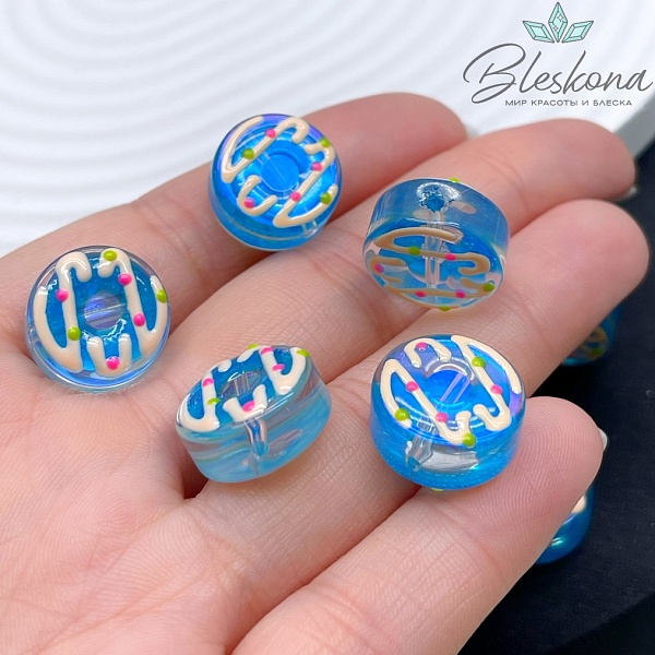 8*15 мм Бусина пончик голубой с переливом