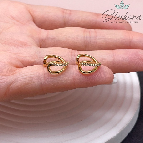 Кафф с цирконами, цвет золото 12 мм