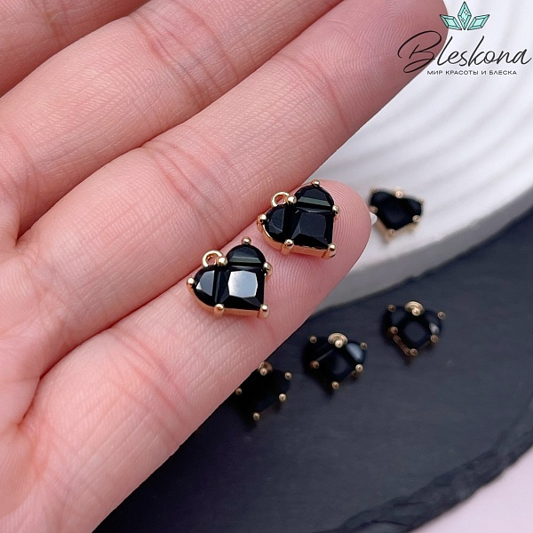 10*9,5 мм Цвет золото, Подвеска Сердце черные цирконы 