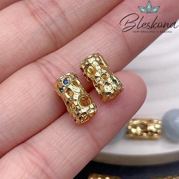 11,4*6,5 мм Цвет золото, Бусина цилиндр цветные цирконы