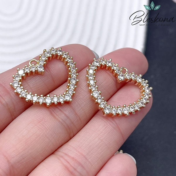 21,5*25мм, цвет золото, Подвеска сердце контур циркон 