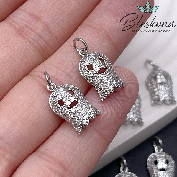 15,4*9 мм Цвет серебро, Подвеска Привидение цирконы