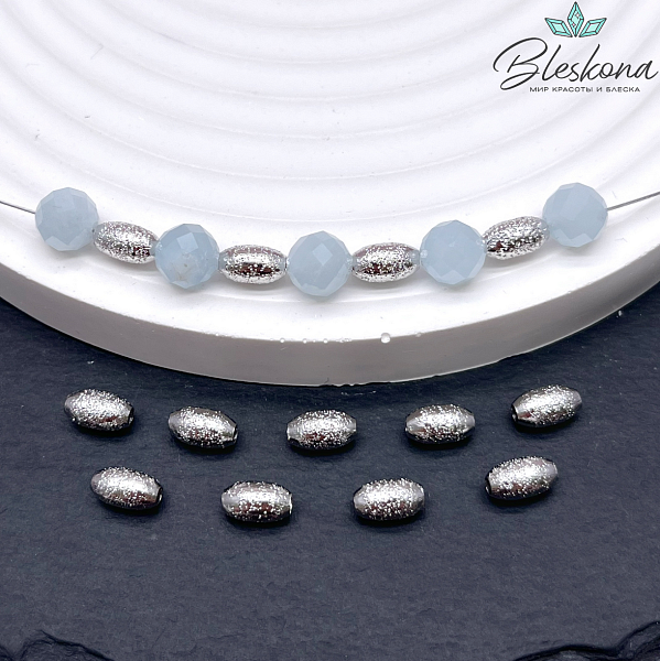 7*4 мм Цвет серебро, Бусина-разделитель рис фактурный