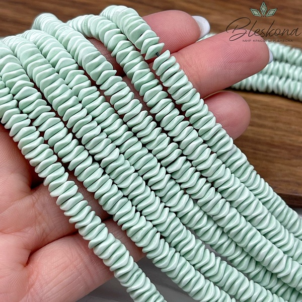 Радужный Агат зеленый диски волна  2*6 мм (имитация)