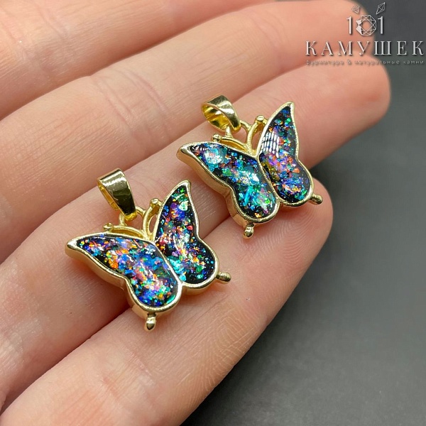 15*18,7мм, Цвет золото, Подвеска Бабочка синяя