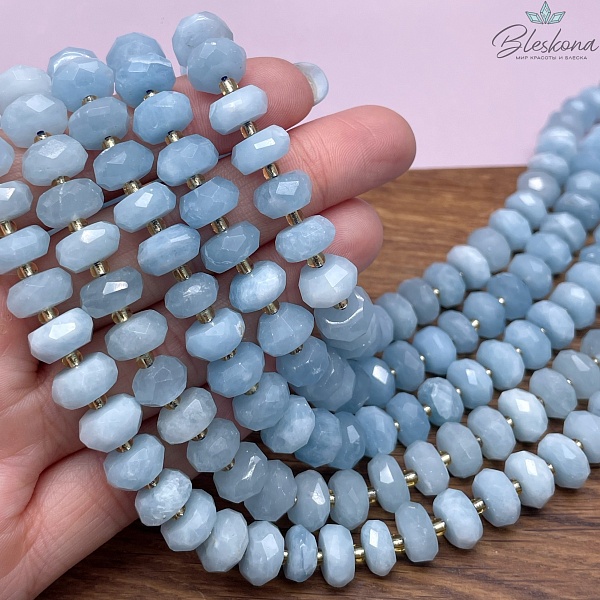 Аквамарин алмазная огранка рондели 10*5 мм