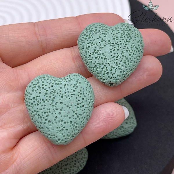 Бусина сердце Лава Вулканическая зеленое 29 мм