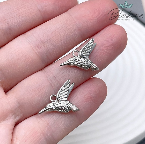 19,5*13мм Цвет серебро, Подвеска колибри 