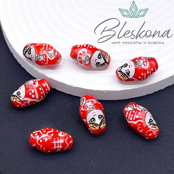23*14 мм Керамика бусина матрёшка красная