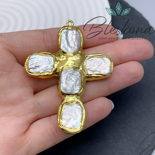 65*44 мм Цвет золото, Подвеска  Жемчуг крест