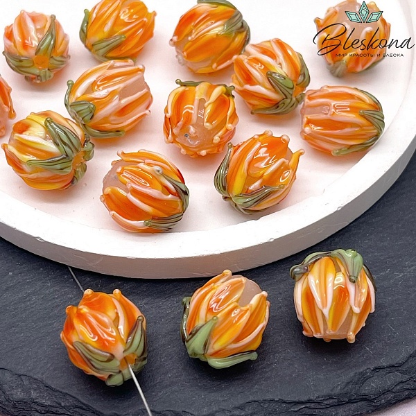 14 мм Бусина бутон ярко-оранжевый