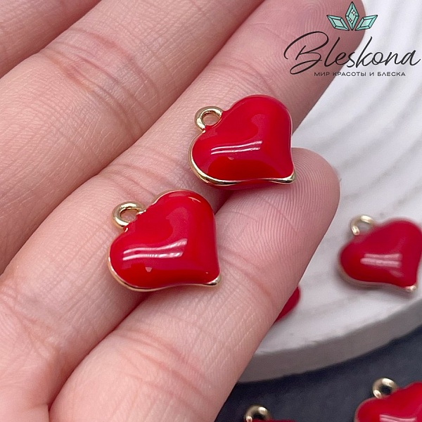 15*15 мм Цвет золото, Подвеска Сердце красная эмаль