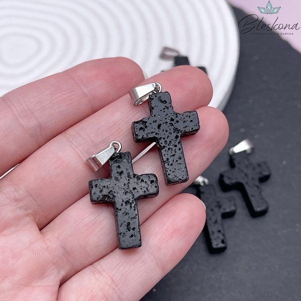Подвеска крест Вулканическая Лава, цвет серебро 25*18 мм