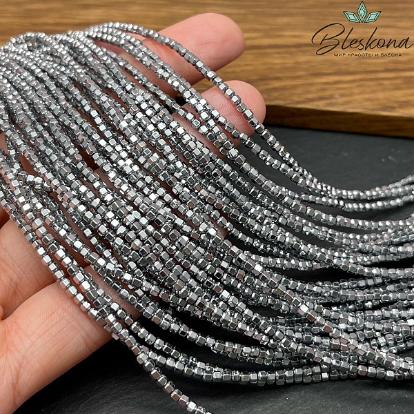 2 мм Гематин, цвет темное серебро, шестигранник имитация