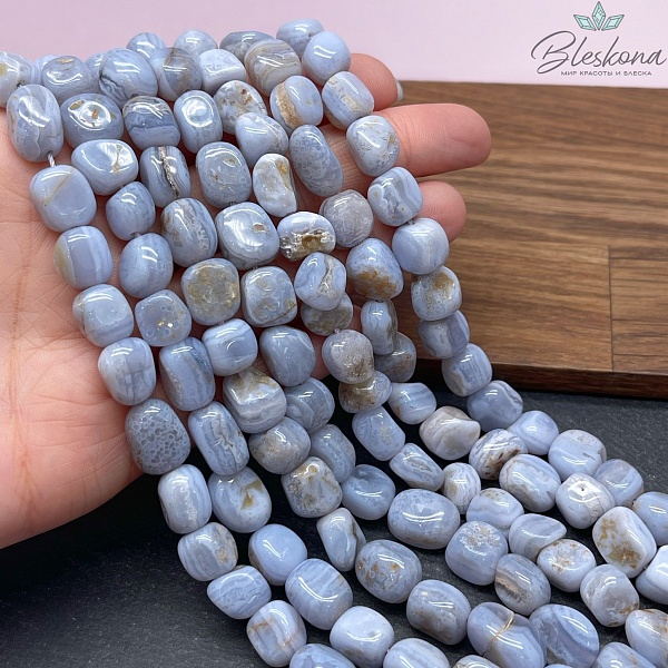 Агат голубой (Сапфирин) галтовка №1 (10-14)*(8-10) мм