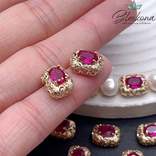 11,8*9,8 мм Цвет золото, Бусина узоры с розовым цирконом