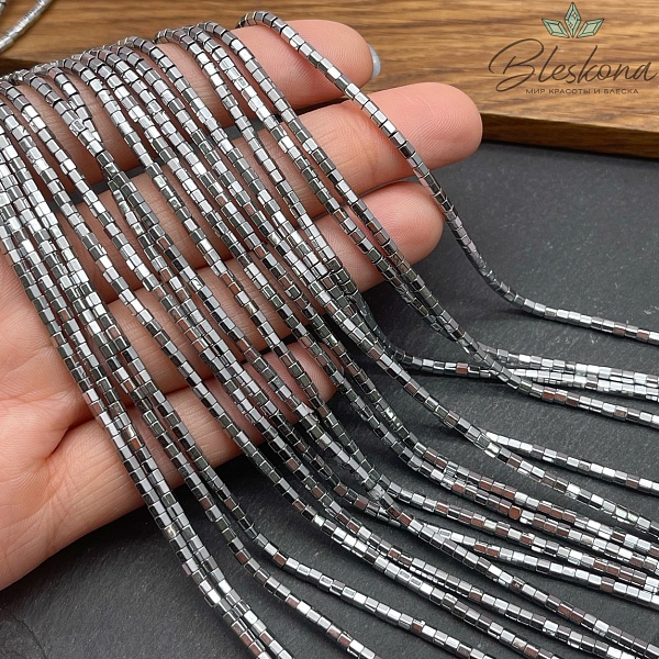 2 мм Гематин имитация, цвет темное серебро, цилиндр