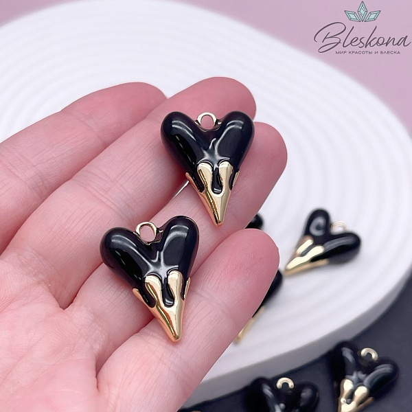 19,5*24,5 мм Цвет золото, Подвеска Сердце черная эмаль 