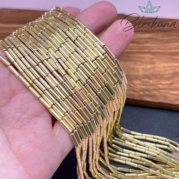8*2 мм Гематин трубочки, цвет светлое золото, имитация