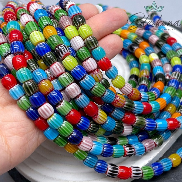 Муранское стекло бочата микс, полосы 7*8 мм