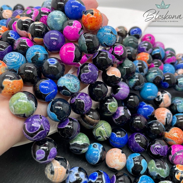 Агат черный микс цветные разводы (имитация) 14 мм
