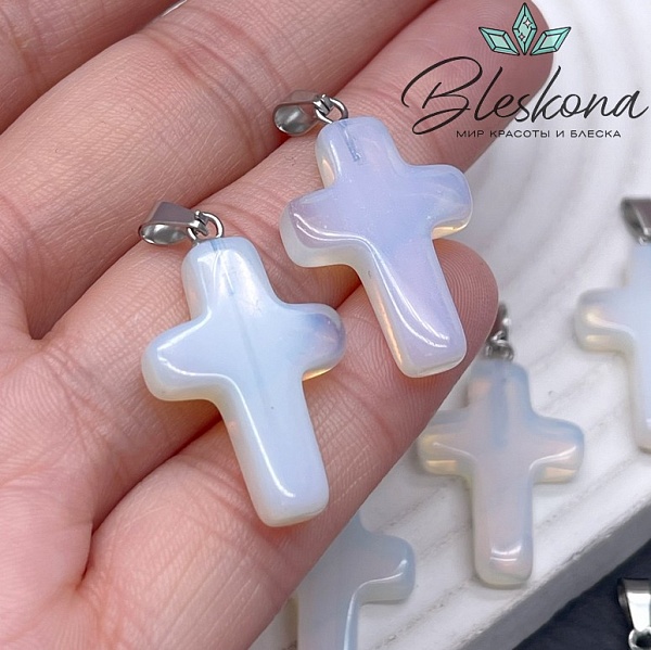 Подвеска крест Лунный камень (имитация), цвет серебро 28*18 мм