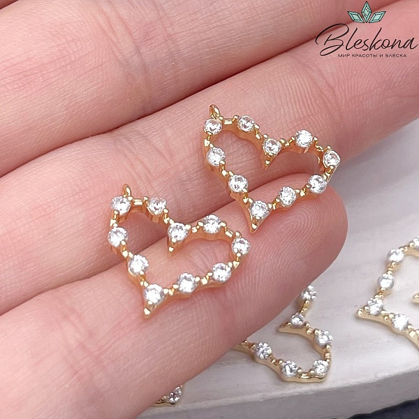 15,5*13,5мм Цвет золото, Подвеска Сердце с цирконами по контуру 
