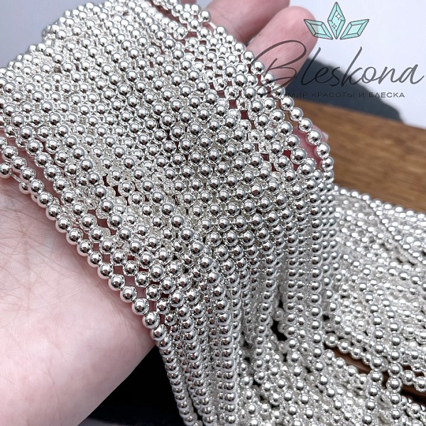 4 мм Гематин имитация, цвет светлое серебро 