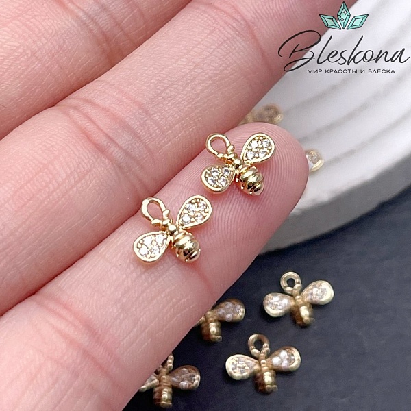 8,5*10 мм Цвет золото, Подвеска Пчелка с цирконами