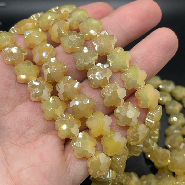 10 мм Стекло Lux, цветок, цвет медовый с переливом 