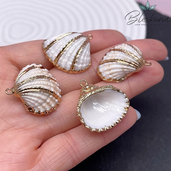 (23-28)*(26-31) мм, Цвет золото, Подвеска Ракушка белая