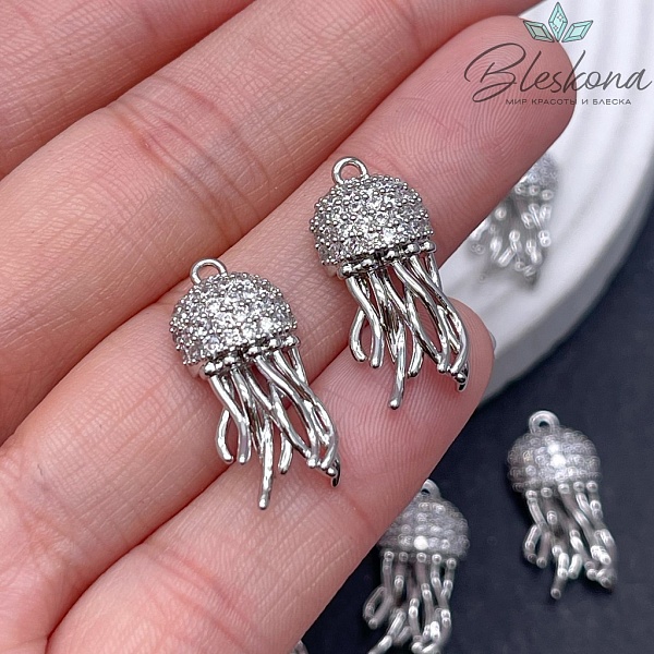 23*10,5 мм Цвет серебро, Подвеска Медуза с цирконами