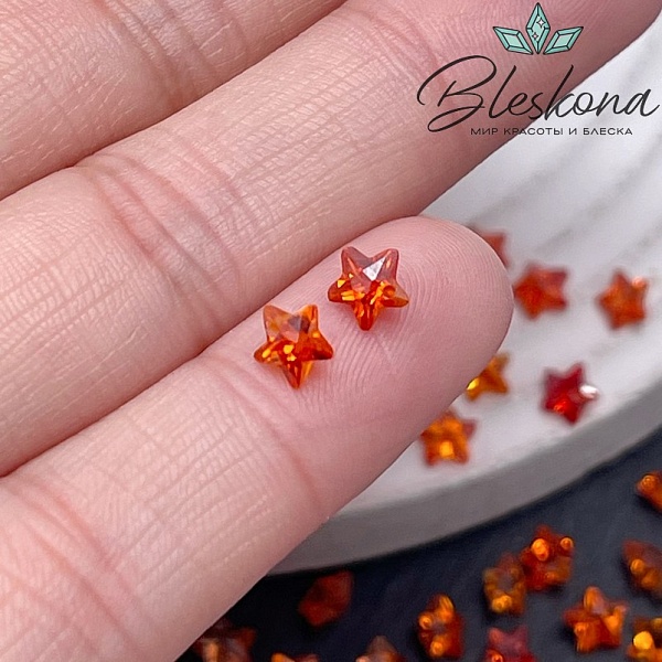 5 мм, Подвеска Циркон звезда оранжевая (кубический цирконий, фианит) 