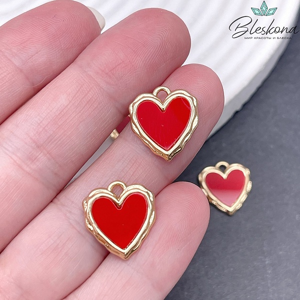 16*14 мм Цвет золото, Подвеска Сердце красная керамика 