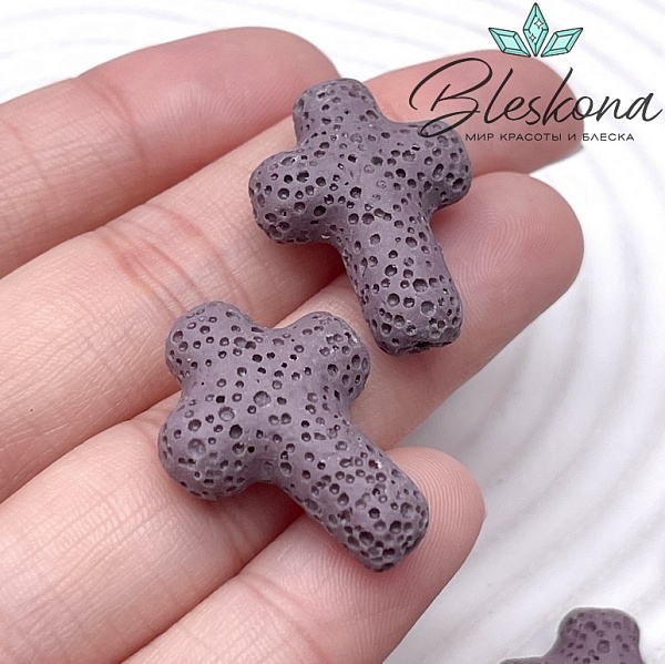 Лава Вулканическая Бусина крест фиолетовый 27*19 мм