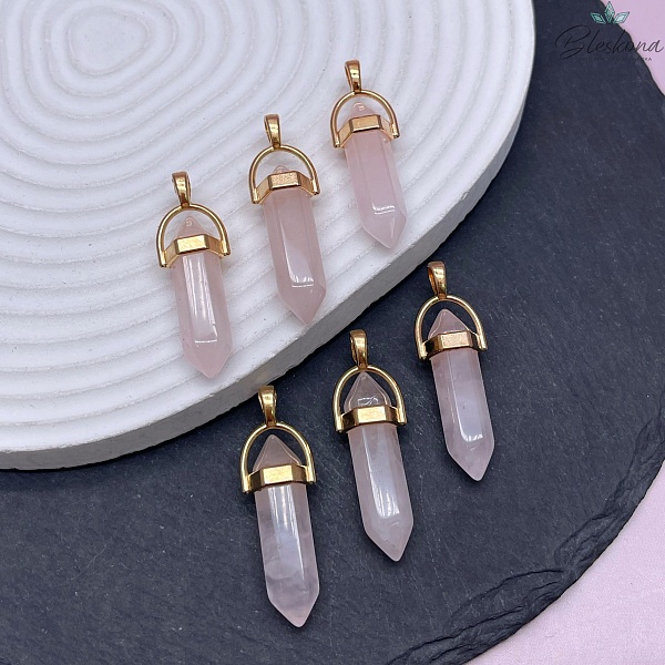 42*9 мм Цвет золото, Подвеска маятник Розовый кварц