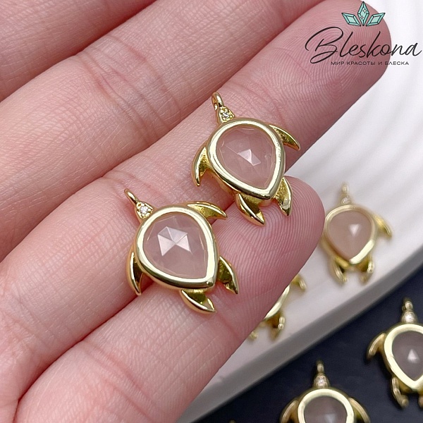 19*15 мм, Цвет золото, Подвеска Черепаха Розовый Кварц 