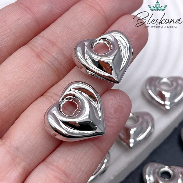 18,5*20 мм Цвет серебро, Подвеска сердце контур объемное