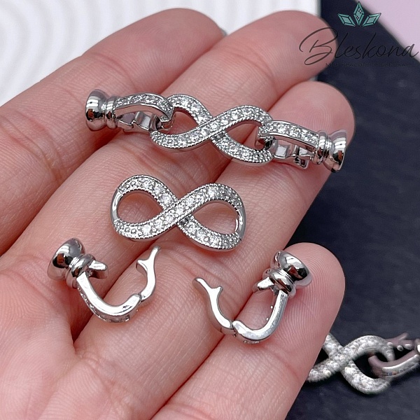 40*10,3 мм Цвет серебро, Замок Бесконечность цирконы с концевиками