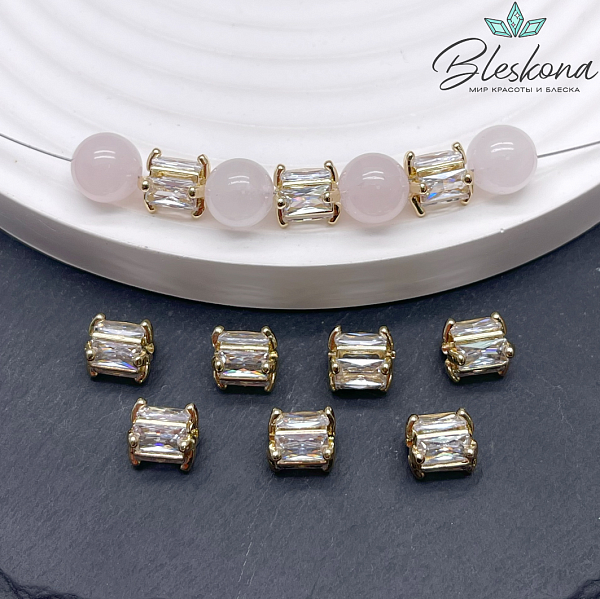 8*6 мм, цвет золото, Бусина цилиндр цирконы