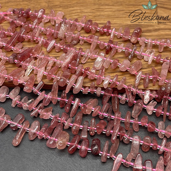 Кварц клубничный сколы шлифованные (2-4)*(9-16) мм