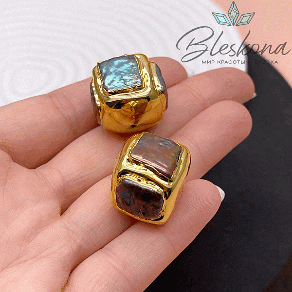 19 мм Цвет золото, Бусина  Жемчуг куб хамелеон