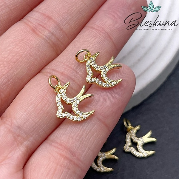 13,5*12,5 мм Цвет золото, Подвеска Ласточка цирконы