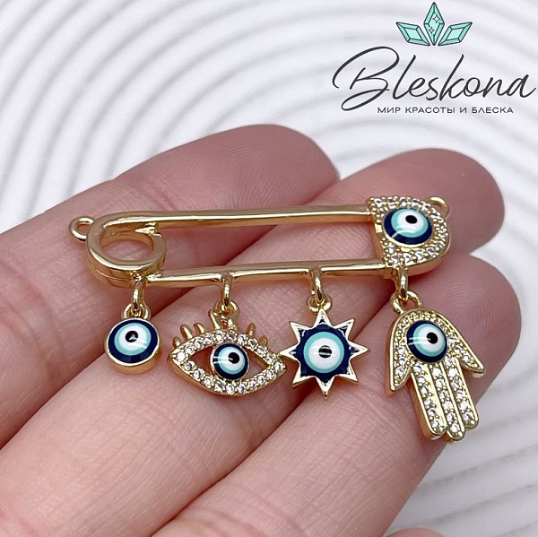 40*28 мм Цвет золото, Коннектор булавка глаз и рука Фатимы №1