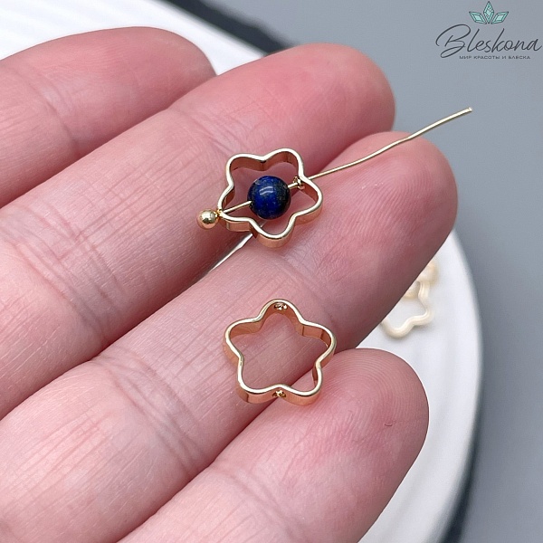 Кольцо бусина - коннектор цветок, цвет золото 10,3мм 